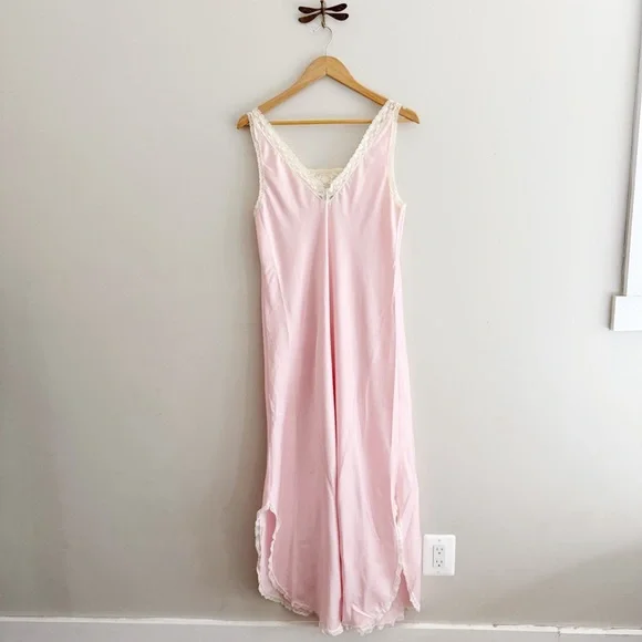 Vintage Carole Hochman Women's Pink Lace-Trim Sleep Slip Maxi Length - Picture 6 of 6